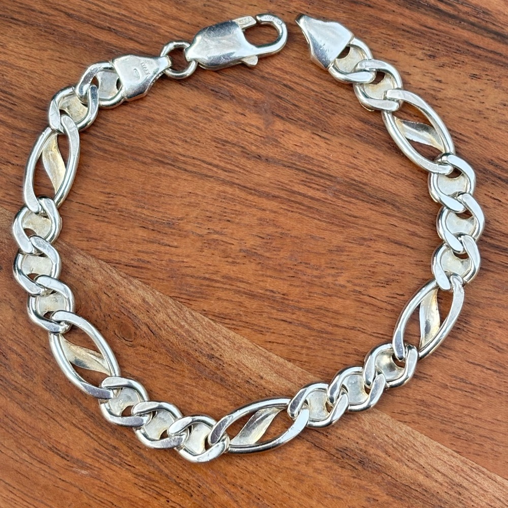 Vintage Sterling Silver Link Bracelet 925 Italian 7” - Picture 2 of 4